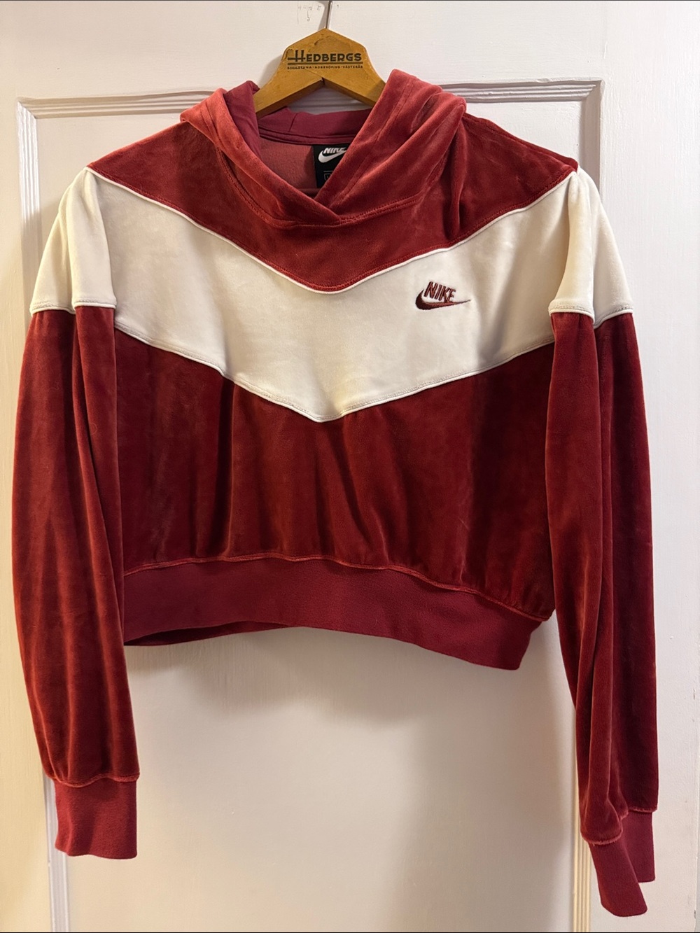 Nike Women's Velvet Hoodie in Rust Red and White Chevron